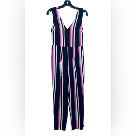 #027 Sz XL Express Striped One-Piece Jumpsuit with Pink and Black Accents - Picture 9 of 15